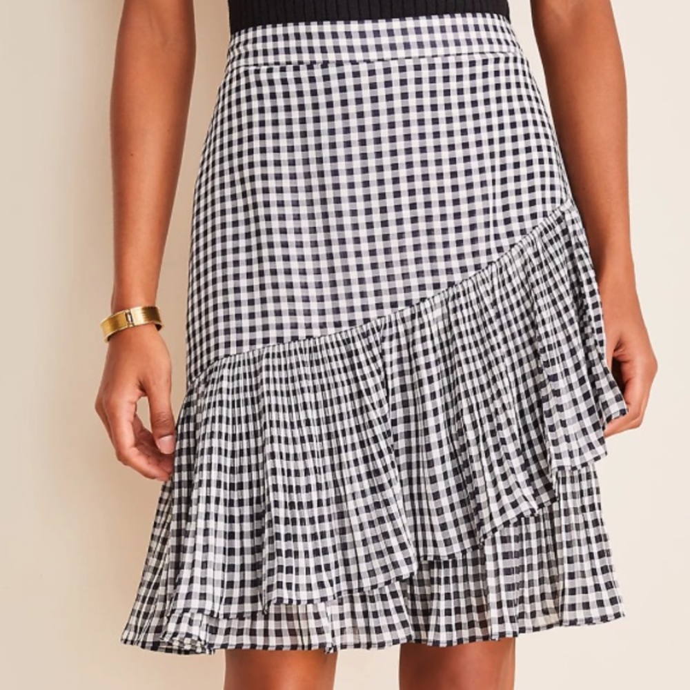 Ann Taylor Black and White Gingham Ruffle Skirt